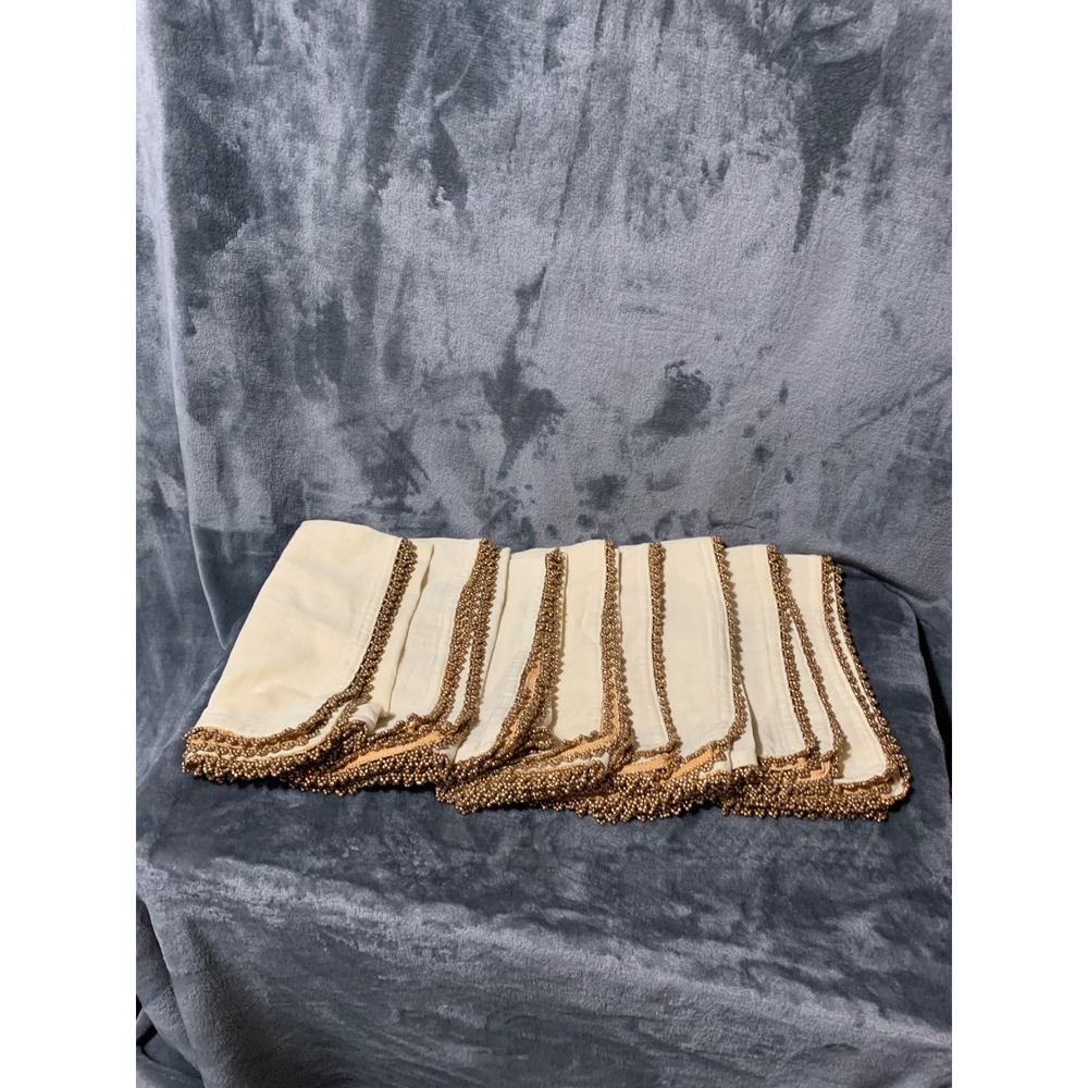 Pier 1 Linen ImportNapkins Set of 8 Cream Gold Beaded Trim Square Traditional
